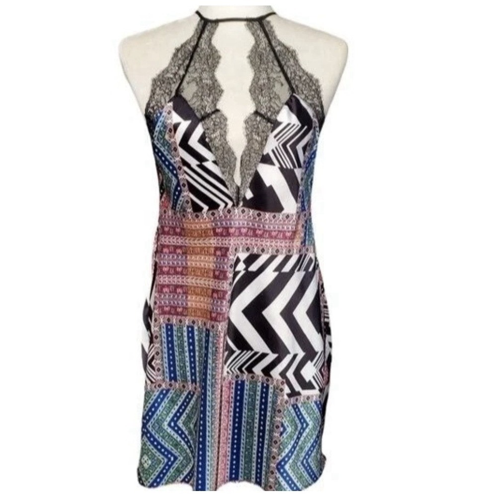 Victoria Secret large L Patchwork Lace‎ Babydoll Camisole Nightie Slip Dress
